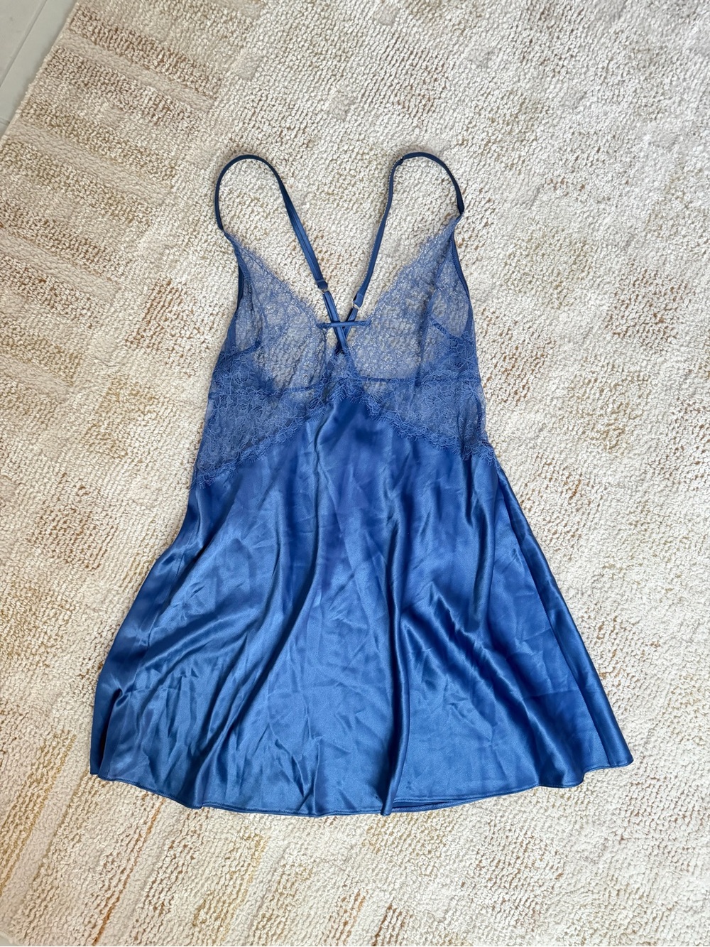 Victoria’s Secret Vintage Y2K 90s Navy Blue Satin Lace Chemise Fairycore L